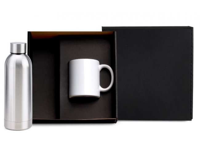 Kit Garrafa E Caneca - Prata/Branco 2 P�s KT-90362