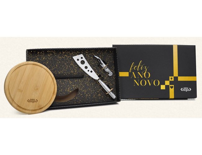 Kit Queijo E Vinho C/ T�bua, Faca E Abridor - 3 P�s KT-90014