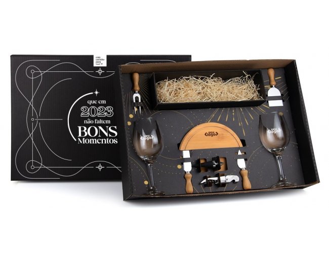 Kit Queijo E Vinho Com Espa�o Para Garrafa - 9 P�s KT-90007